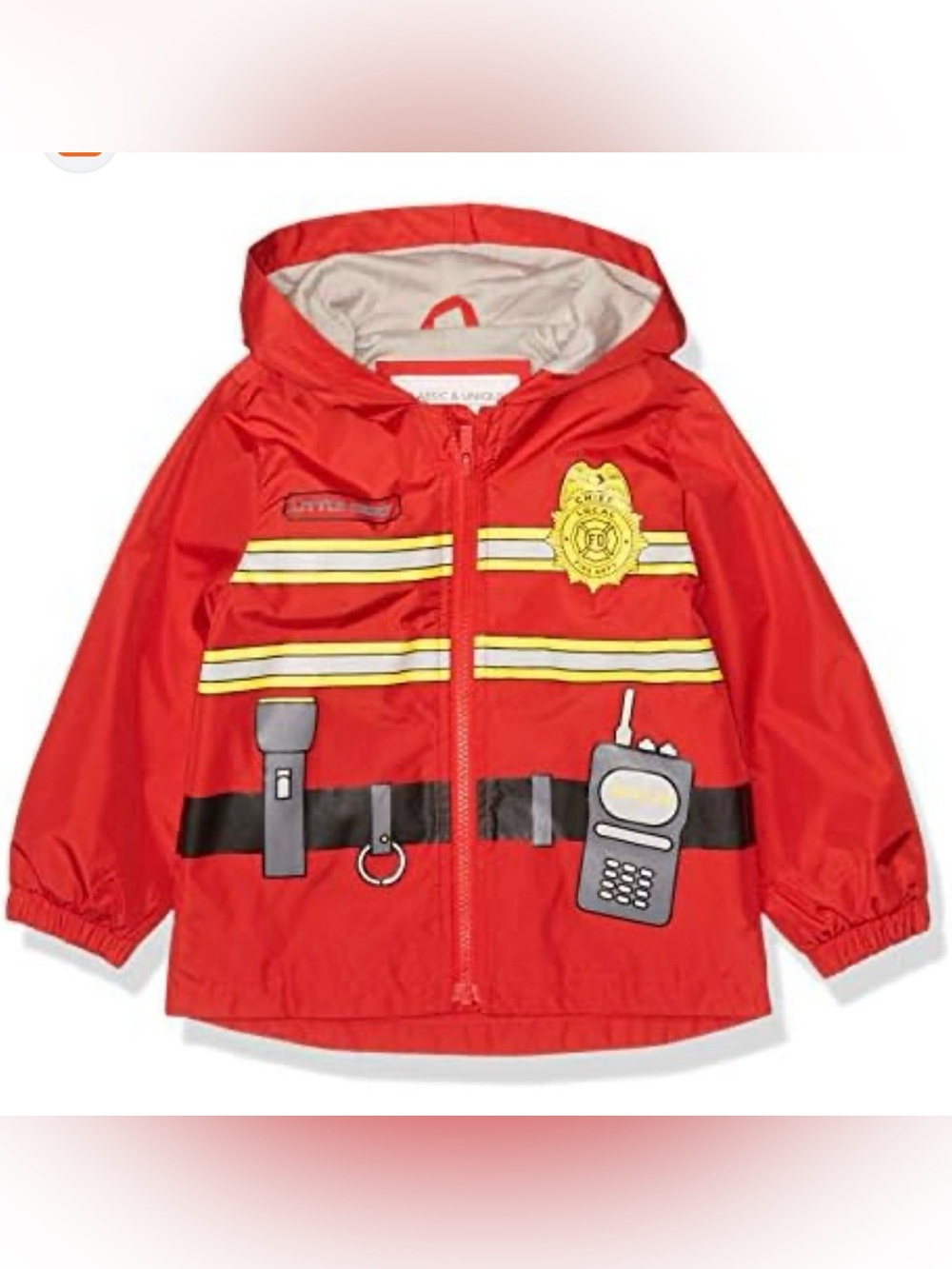 Kids Red Firefighter Jacket with Rescue Graphics, microfleece lined, with hood